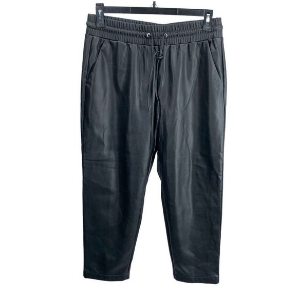 LOFT faux leather joggers drawstring pants black sz L petite - Picture 1 of 7